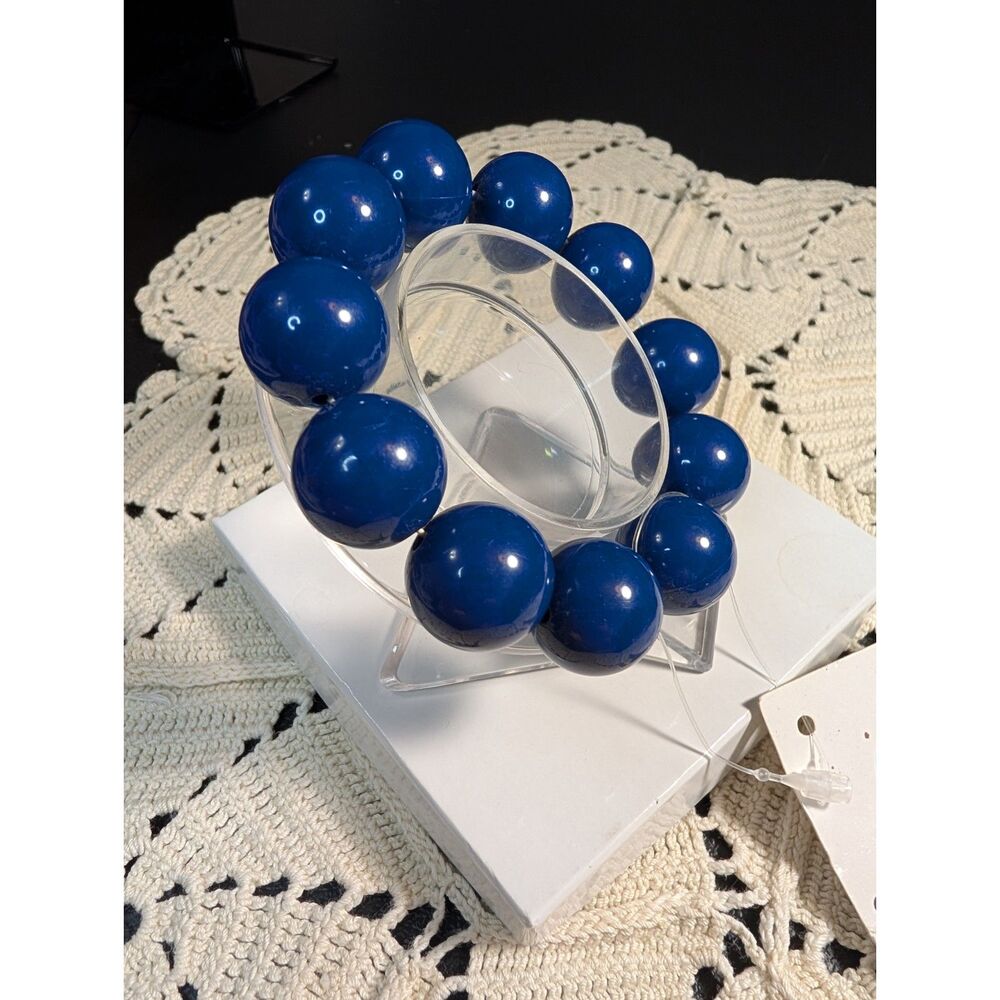Swell Caroline Navy Blue Gumball Bead Stretch Bracelet - Preppy Chunky Statement